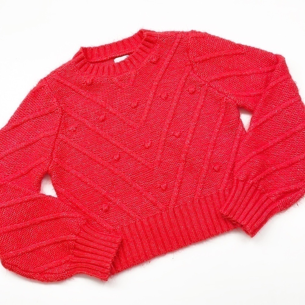 SO red cable knit cropped sweater